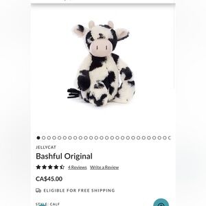 Jellycat Bashful Calf Plush in Black and White
